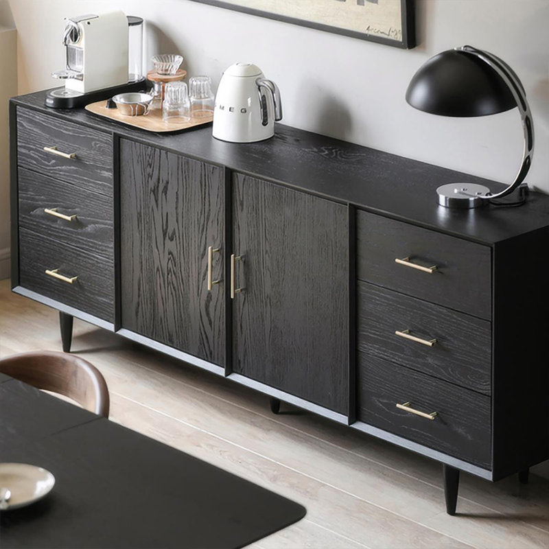 Buffet rétro en bois massif noir, H 31,5 po x l 59,06 po x P 15,75 po