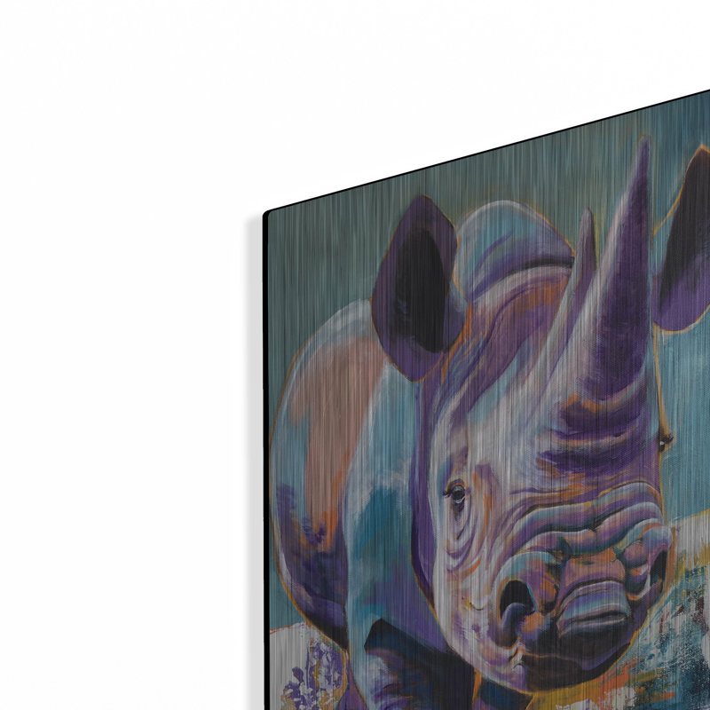 «Rhino - Mwaiseni» par Dawg Painter, art mural en métal, H 24 po x l 16 po