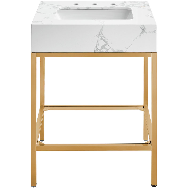 Marmo 24" Single Bathroom Vanity, Brushed Brass, White