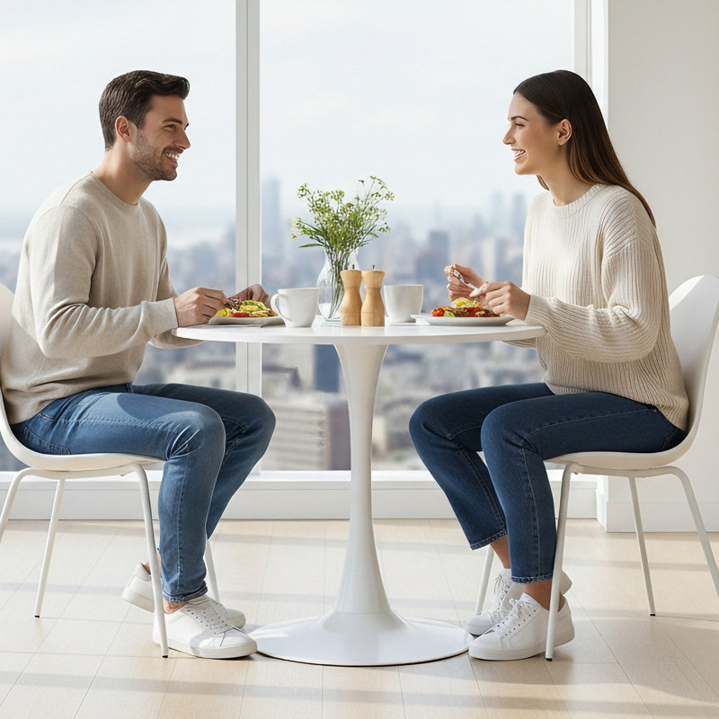 Table de salle à manger ronde,   Chêne, H 28,7 po x L 31,5 po x l 31,5 po, Blanc