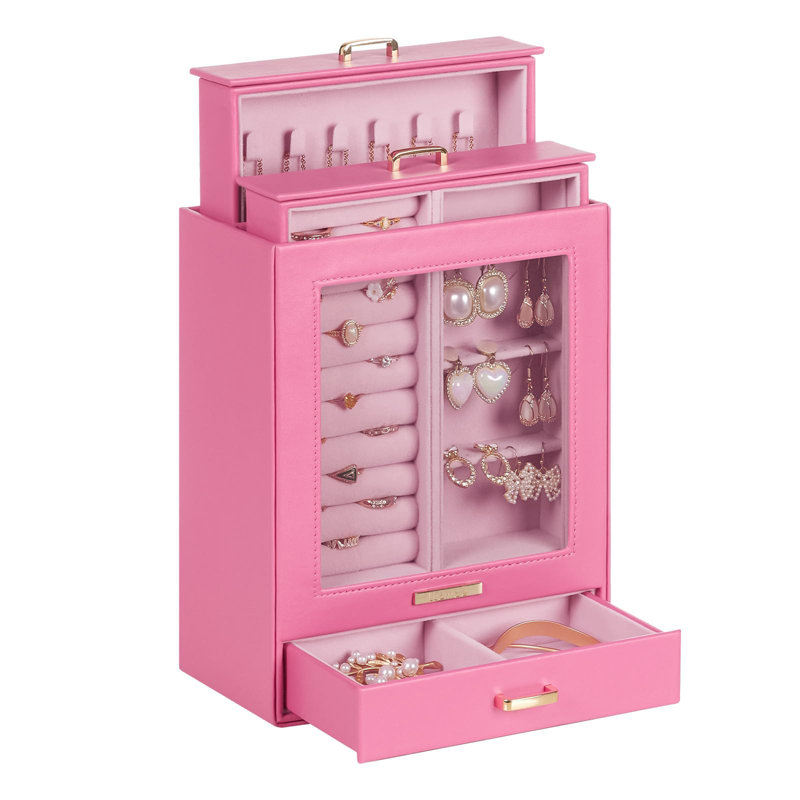 Boîte à bijoux pour colliers, bagues et boucles d'oreilles, Rose/Or