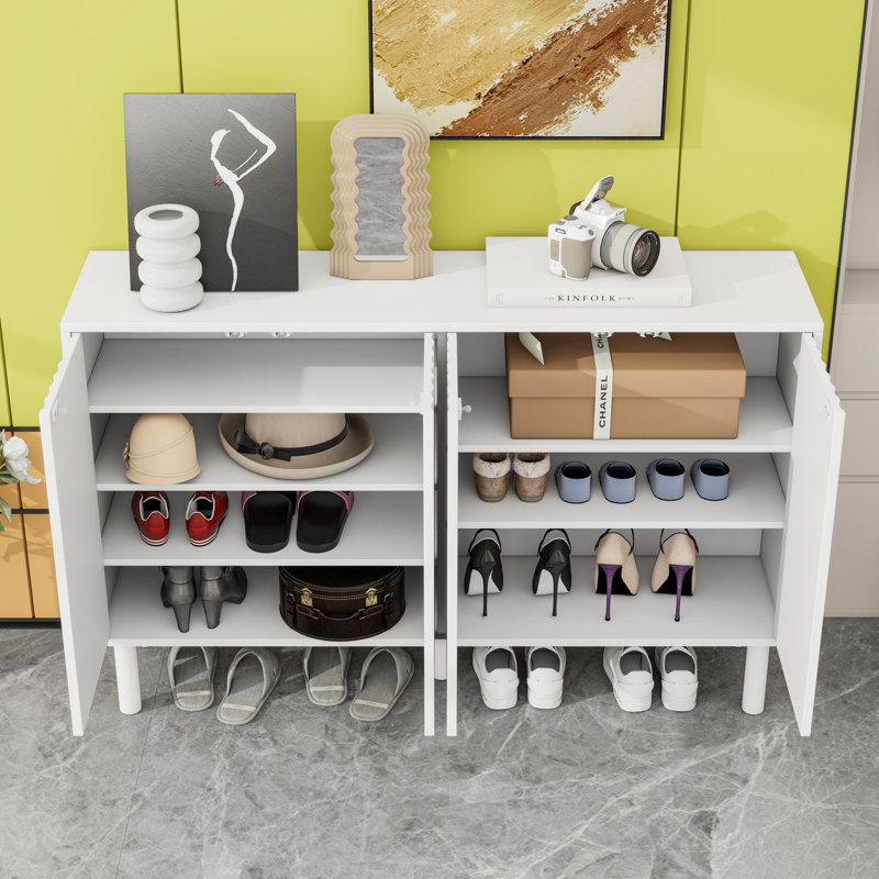 Armoire à chaussures avec tablettes réglables et pieds en bois, Blanc