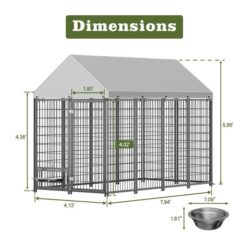 Grand chenil d'extérieur pour chien avec toit - enclos en métal robuste pour animaux de compagnie, enclos d'exercice résistant aux intempéries pour chiens et animaux