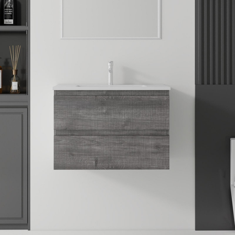 Meuble-lavabo flottant 24 po avec lavabo à fermeture en douceur pour petites salles de bain 24 po, Grey, 24"