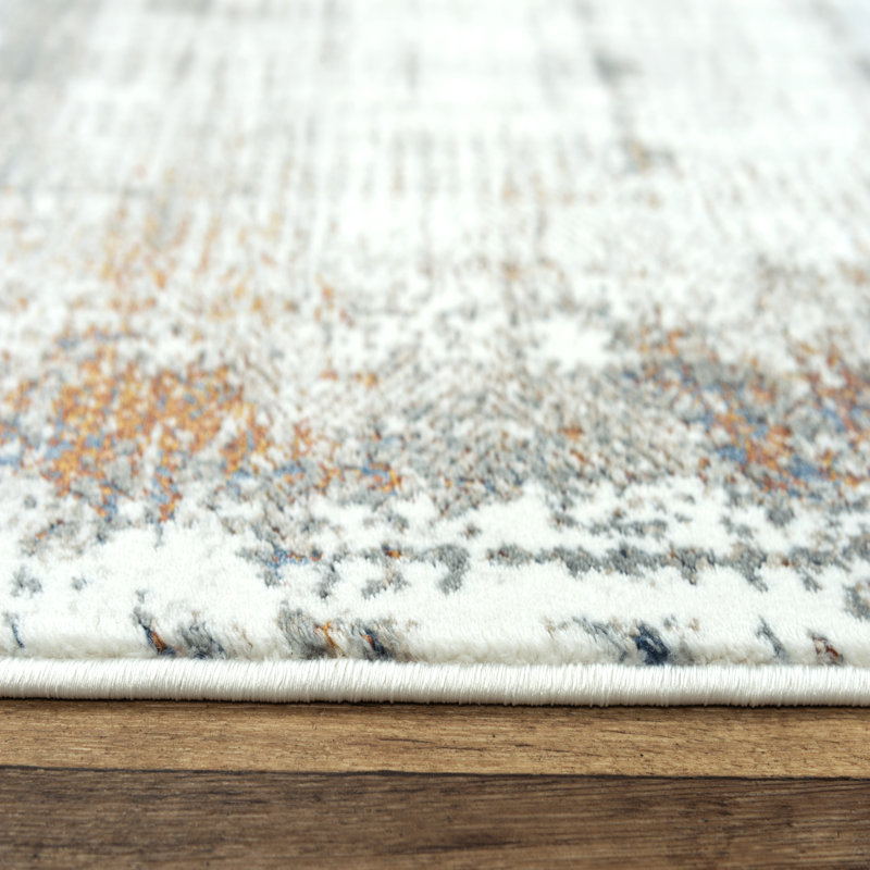 Tapis abstrait ivoire / gris, Rectangle 8 pi 8 po x 11 pi 9 po