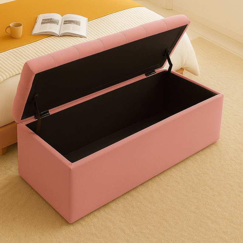 Chesterfield Ottoman Storage Box - Plush Velvet Blanket box - Shoe Bench - End of Bed Bench, 40cm H x 180cm W x 40cm D, Pink