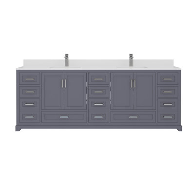 84 po Maya Meuble-lavabo de salle de bain avec comptoir gris anthracite assemblé