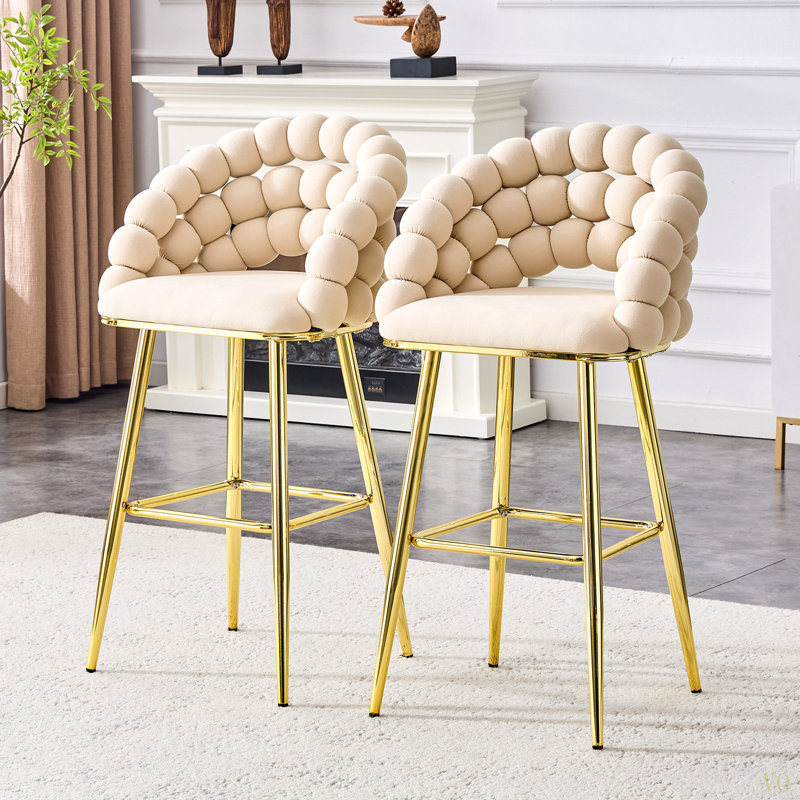 Ensemble de 2 tabourets de bar en velours avec pattes, chaises de bar capitonnées modernes pour îlot de cuisine et bar pour la maison