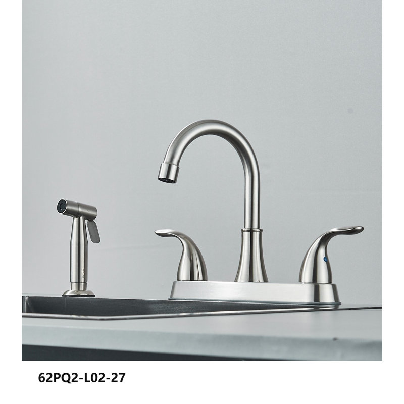 Ensemble de robinetterie de salle de bain Mosson en nickel brossé à deux poignées avec douchette latérale et bec haut