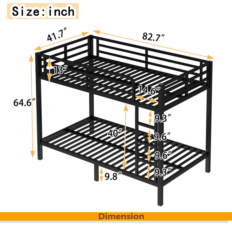 Metal Twin XL Over Twin XL Bunk Bed For Teens And Adults,Space-Saving/Noise Reduced/No Box Spring Needed