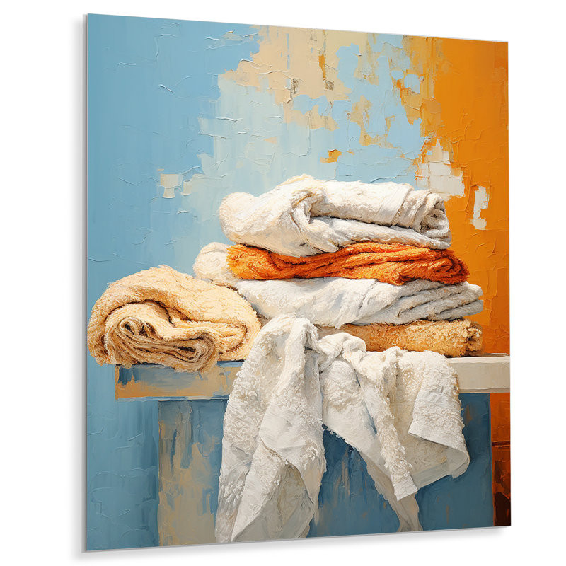 Linge à linge blanc et orange côtier 3 - Art mural en métal, H 32 po x l 16 po x P 1 po