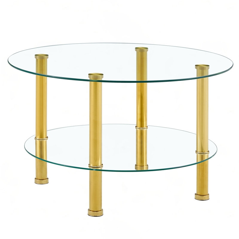Double Layer Tempered Glass Coffee Table, Gold