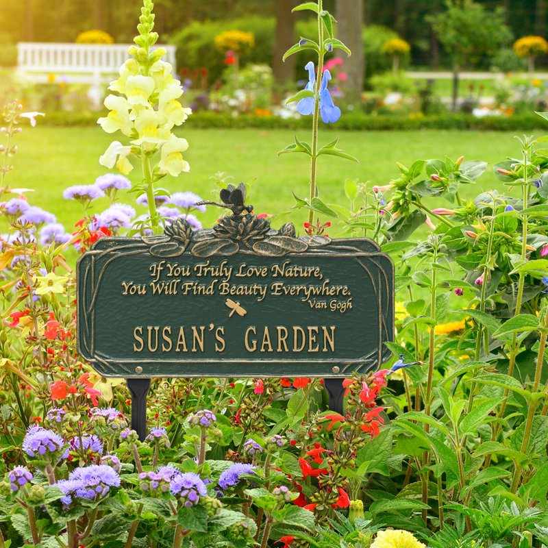 Dragonfly Quote Personalized Garden Sign, Green/Gold, Yes