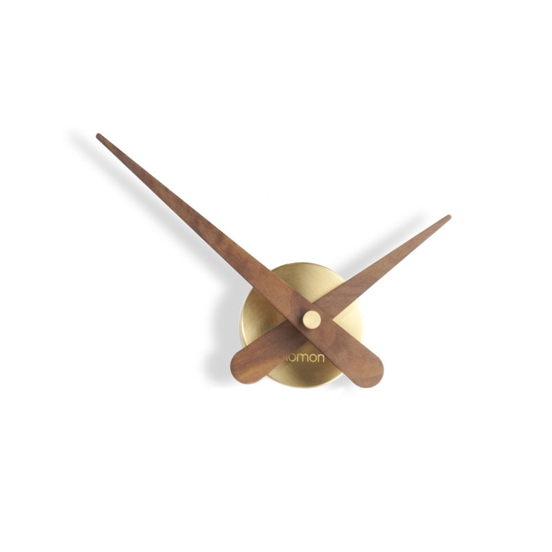 Walnut Analog Wall Clock, Polished Brass