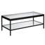 Table basse à plateau en verre de 45 po de large avec tablette inférieure ouverte - Centre de table moderne en métal noirci bronze pour le salon | Cleo-221877382-214690365