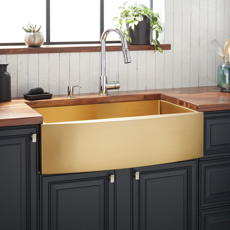 Atlas 33" L Farmhouse / Apron Kitchen Sink, Matte Gold