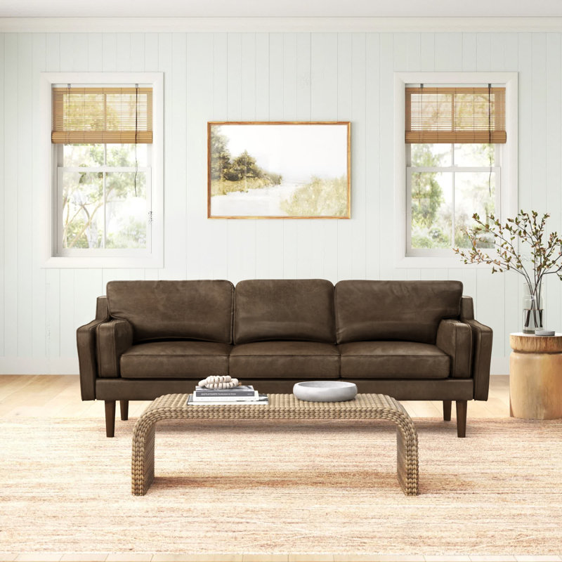 Hewett 86'' Leather Sofa, Tan Genuine Leather