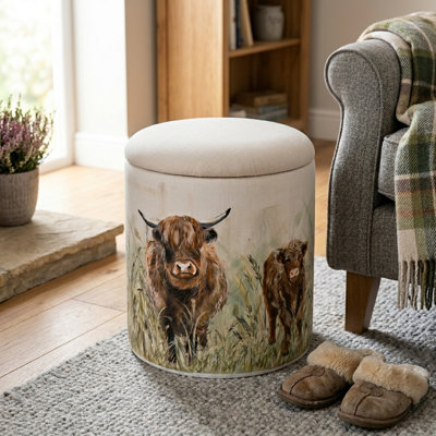 Claunch 40cm Wide Block Print Footstool Ottoman