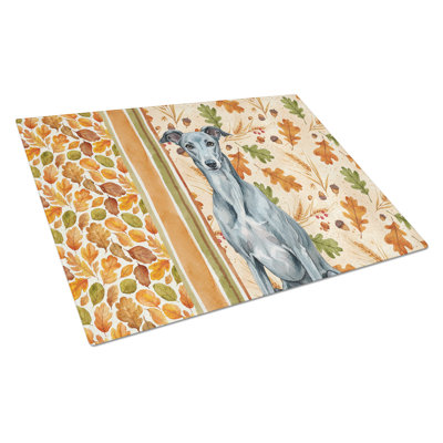 Blue Brindle Greyhound Heirloom Fall Glass Cutting Board