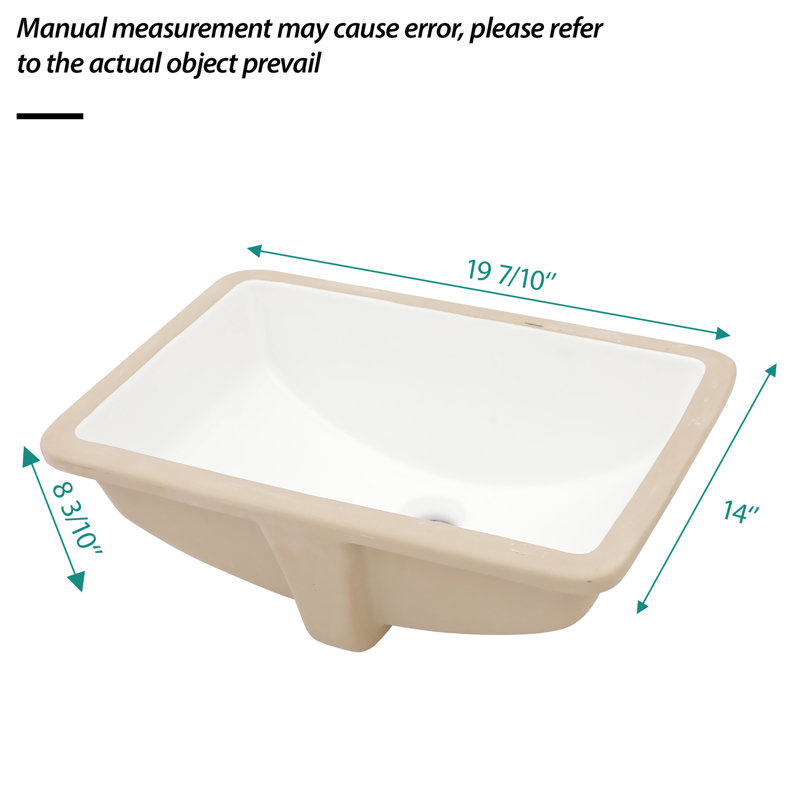 Lavabo de salle de bain en céramique avec trop-plein - encastré, moderne, élégant pour différents endroits, teinture sous plan 19,7 x 14, espaces multiples lisses