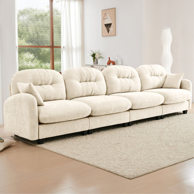 Canapé modulaire à quatre places en chenille, tissu lavable, 2 coussins décoratifs, s'adapte aux espaces de vie modulaires beiges avec différentes combinaisons, coussins, coussins de chambre à coucher