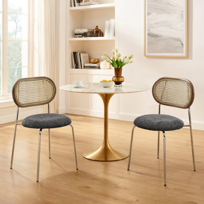 Thurton Boucle Upholstered Rattan Back Dining Side Chair