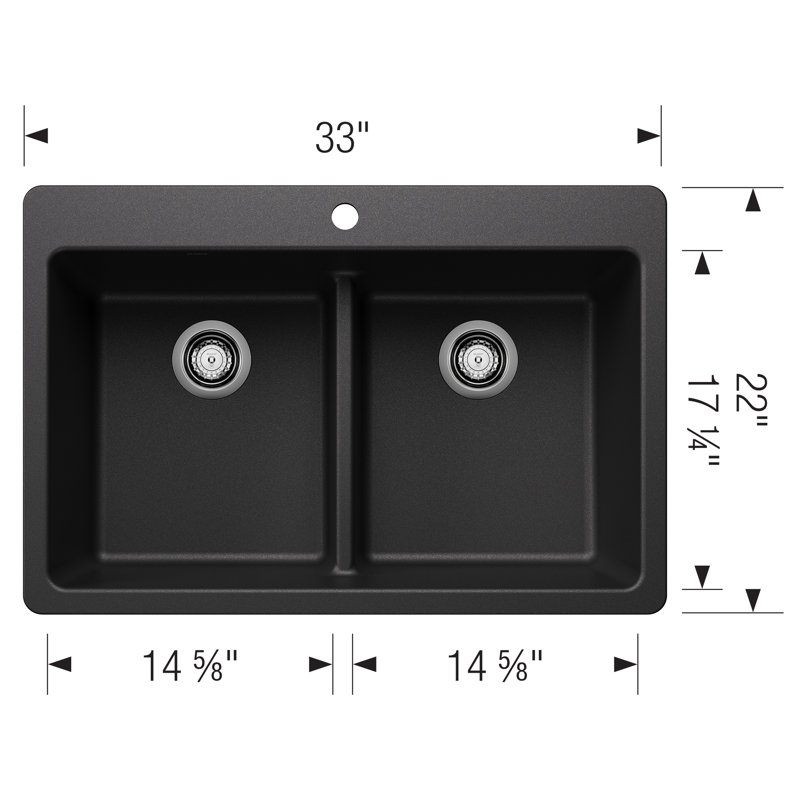 Liven SILGRANIT 33" L x 22" W Double Basin Drop-In/Undermount Kitchen Sink, Anthracite