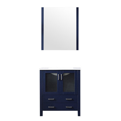 30 In. W Navy Blue Bath Vanity Creation With  Ceramic Countertop Cover, 28 Fascinating Mirror, Soft - Shut Compartment Feature, And Ample Storage Wide Bathroom Alteration Top Skin, Alluring