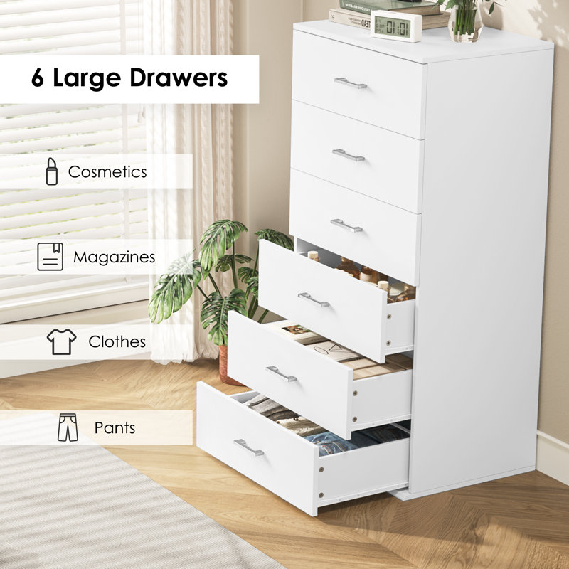 Badilla 6 Drawer 23.6'' W Lingerie Chest, White