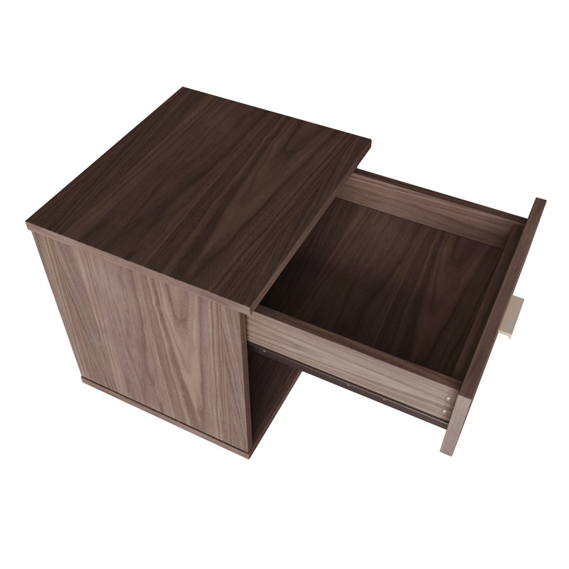 Novara Single Drawer Low Profile Nightstand, Walnut