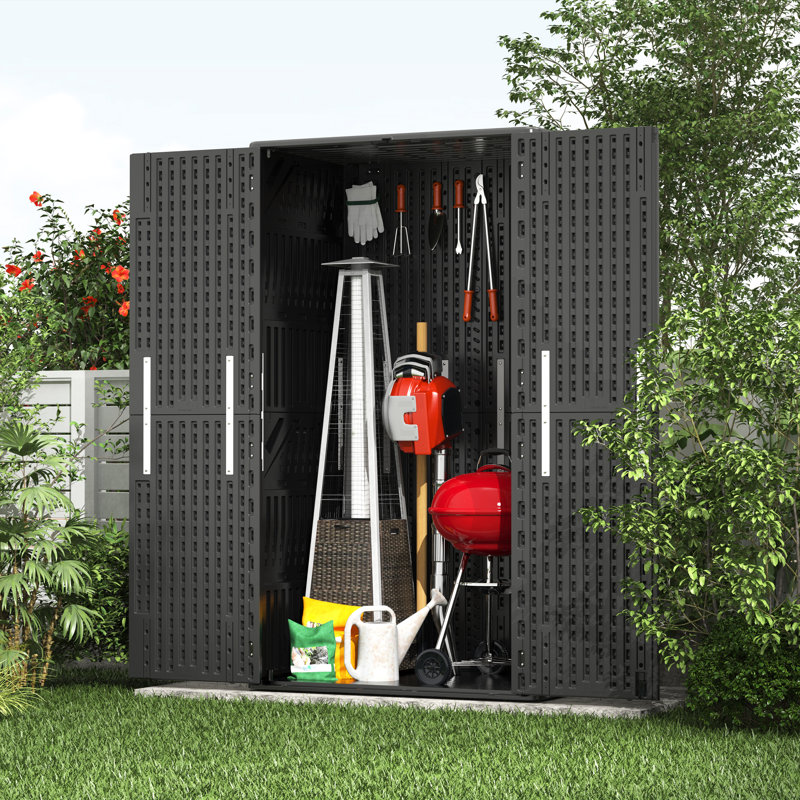 448 Gallon All-weather Outdoor Weather Resistance Resin Vertical Tool Shed, Black