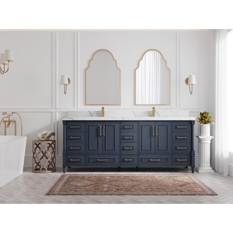 Aberdeen Bathroom Vanity, Calacatta Nuvo, Hale Navy Blue