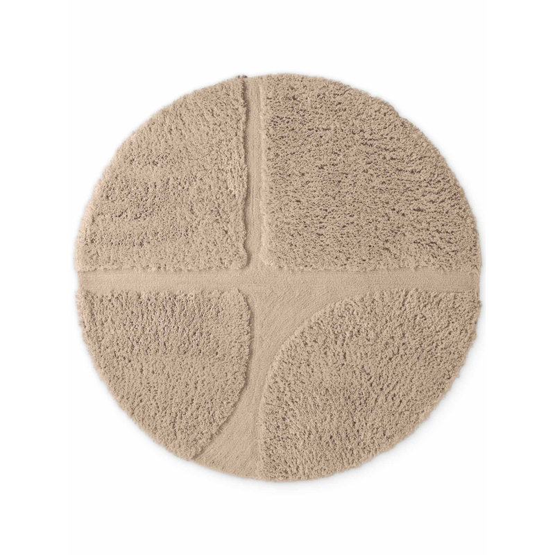 Denten Geometric Hand Tufted Shag Area Rug, Beige, Round 150 cm