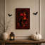 Art mural sur toile, "Chat noir et chaudron bouillonnant sous la lune rouge"-1232315295