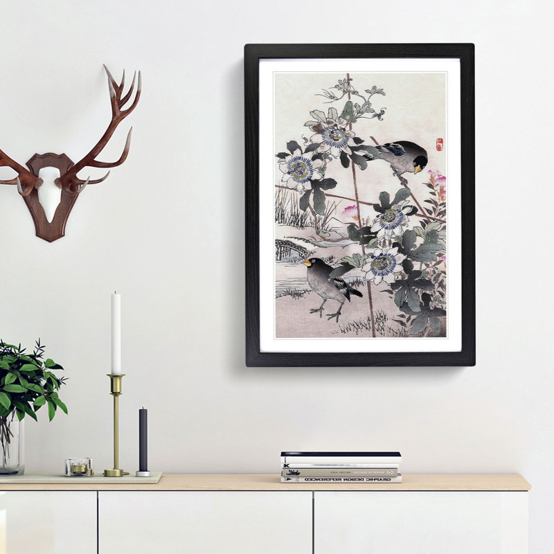 Birds in the Garden by Kono Bairei - Picture Frame Painting Print, 36cm H x 27cm W x 2cm D, Black Framed