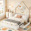 Grand lit plateforme en bois robuste avec garde-corps et tiroirs de rangement, blanc-108981711