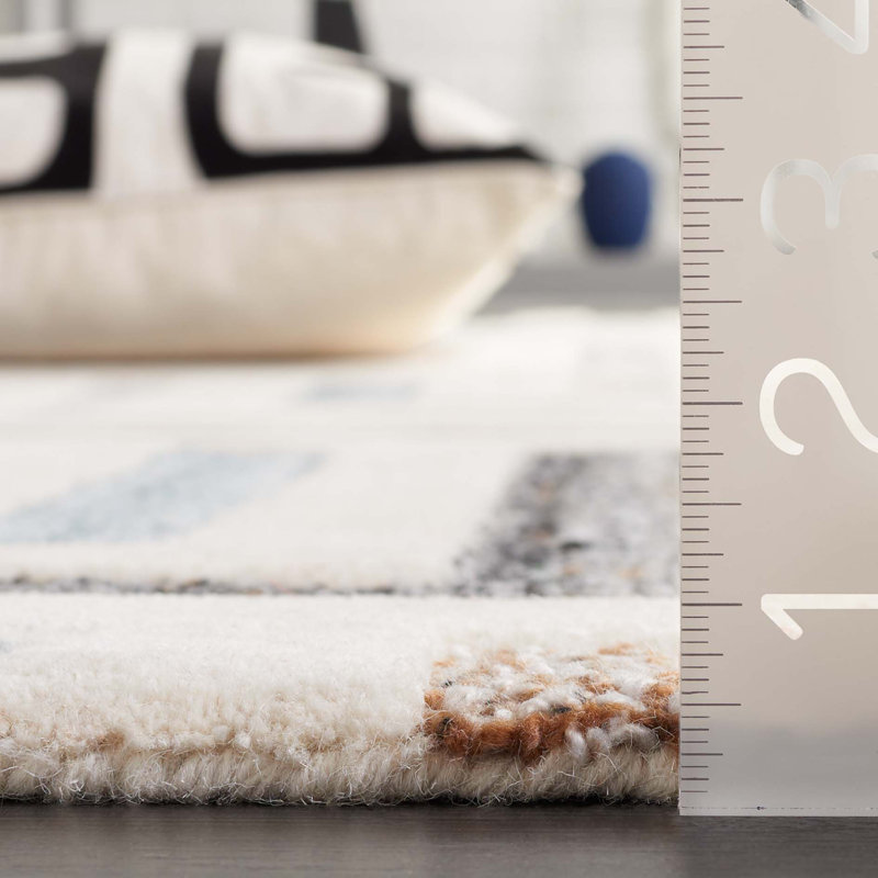 Tapis gris / ivoire en laine / coton touffeté à la main Alekto, Carré 6 po