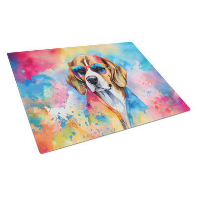 Beagle Hippie Dawg Glass Cutting Board Large