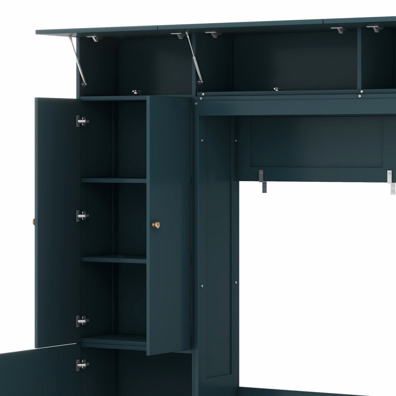 Lit escamotable compact avec canapé et tablettes intégrés, Vert