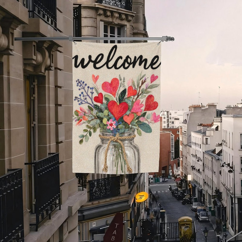 Drapeau de cœurs de fleurs, 35 x 24 pouces, pour décoration saisonnière / décoration intérieure