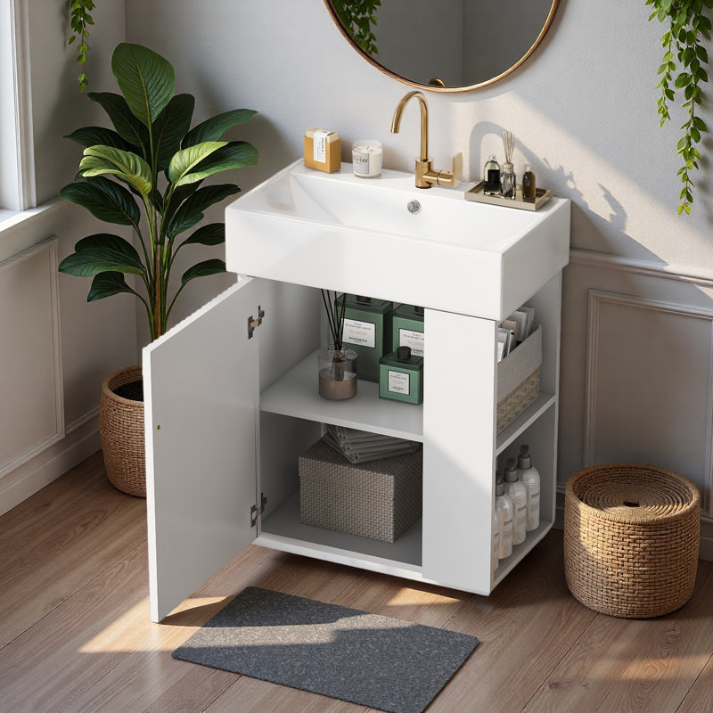 Meuble-lavabo flottant moderne de 21,6 po avec lavabo en céramique - parfait pour les petites salles de bain