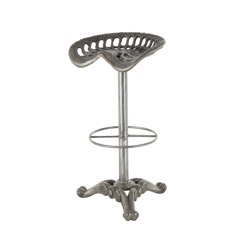 Cole And Grey Metal Weathered Antique Cast Iron Scroll Bar Stool With Cutout Textured Seat And Footrest