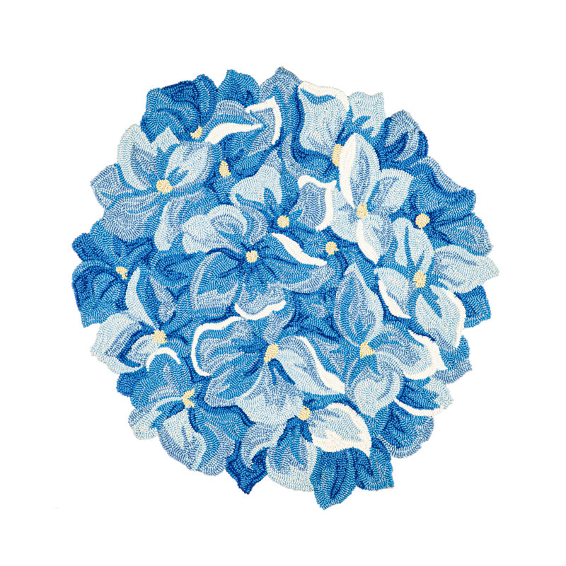 Tapis intérieur / extérieur crocheté en forme d'hortensia bleu