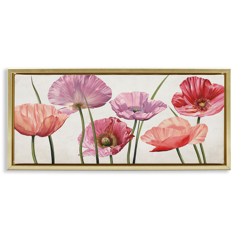 Mélange de coquelicots aux pétales éclatants, Cadre flottant métallique doré, H 14 po x l 31 po