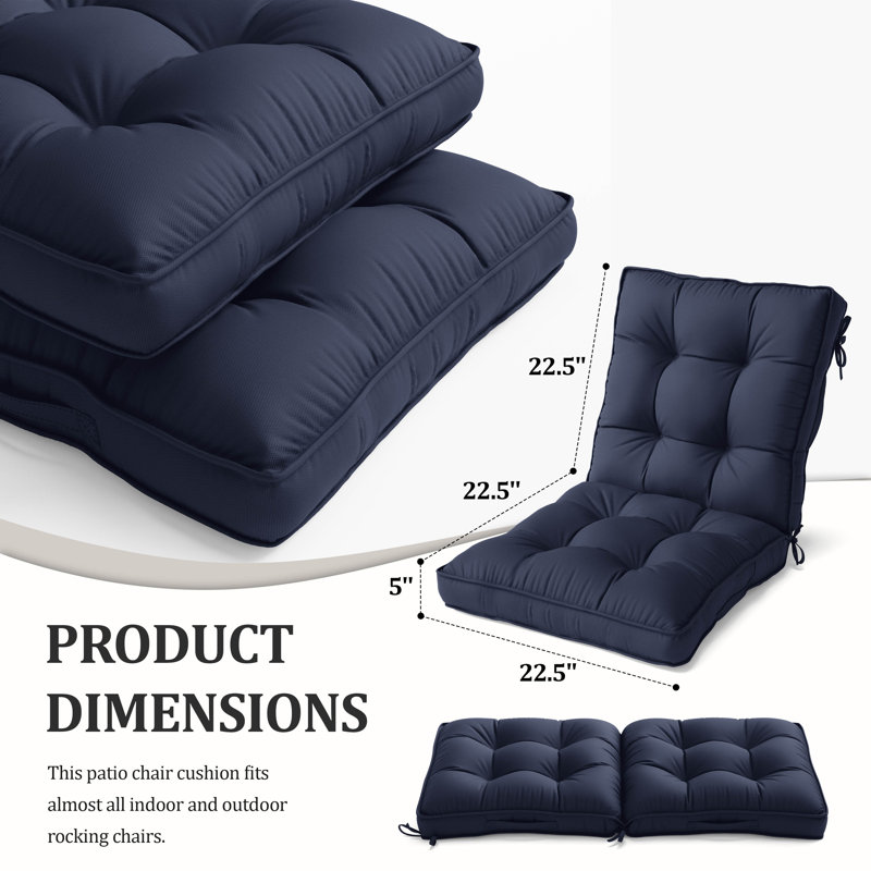 Outdoor/Indoor High Back Chair Cushions, 22.5" W x 22.5" D, Navy
