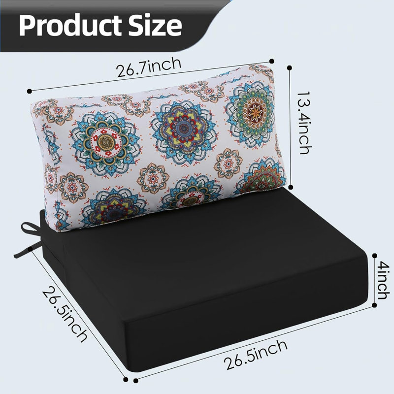 Coussins d'extérieur pour meubles de patio, coussin de siège et de dossier d'extérieur 26,5 po x 26,5 po