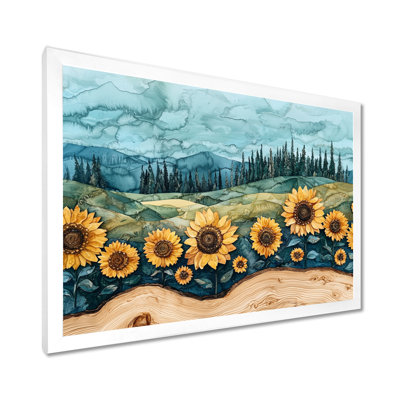 Donnia tournesols champ paysage sur un sommet de rivière en bois III - tournesols, art mural