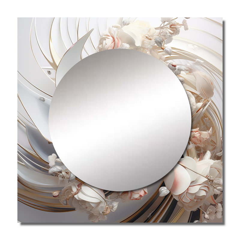 «White Blossoming Spring Fractal Flowers III - Fractals», art mural miroir carré pour salle de bain, 36 po x 36 po