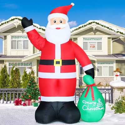 10 FT Animated Christmas Inflatable Santa Claus Waving Hand with Built-in LEDs