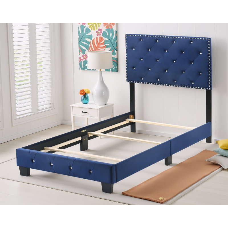Lit simple en velours bleu marine Modena, Lit simple, Marine